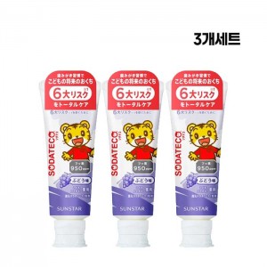 선스타 소다테코 어린이 치약 포도맛 70g [의약외품 불소950ppm 함유 유아용]X3개세트